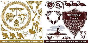Windmills kangaroos ducks and other silhouette pattern vector eps