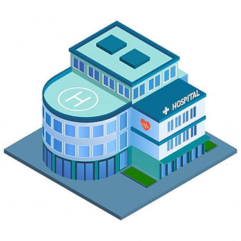 Modern 3d urban hospital building with helipad on the roof isometric isolated vector illustration eps