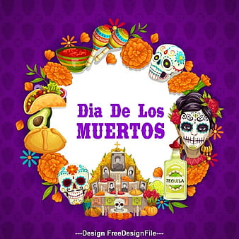 Cartoon mexico dead day celebration background vector eps