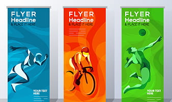 Sports flyer templates athletic icons colored motion sketch eps ai vector