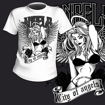 Vector de diseño de patrón de impresión de camiseta de niña de ángel eps