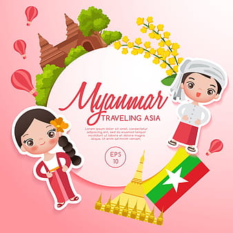 Myanmar travel cartoon template vector eps