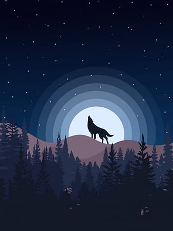 Fondo de vida silvestre lobo luna icono cielo estrellado decoración ai eps