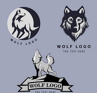 Plantillas de logotipos de lobo boceto dibujado a mano de siluetas oscuras clásicas ai eps