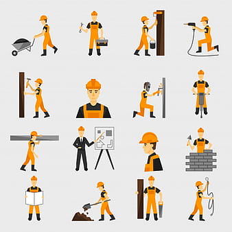 Construction worker icons flat eps vector
