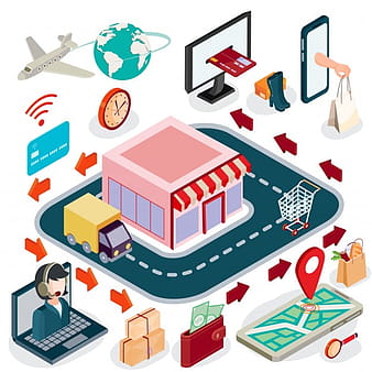 Vector 3D isometric illustration concept of e-commerce, online store. eps