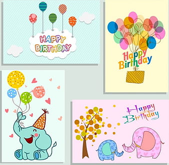 Birthday card cover templates balloon elephant icons decor eps ai vector