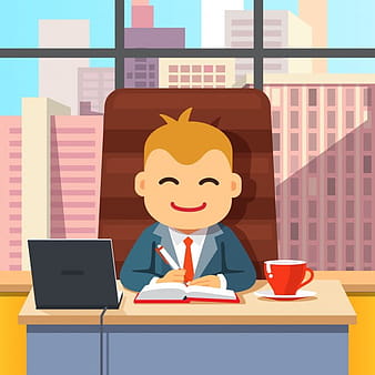 Big boss CEO sitting at the desk with laptop eps vector