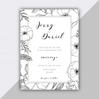 Plantilla de invitación de boda floral dibujada a mano eps