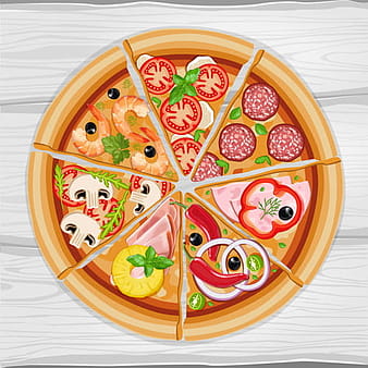 Pizza slice and wooden background vector eps