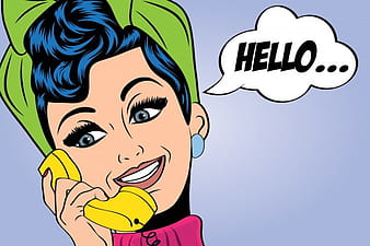 Retro pop art illustration of woman talking on the phone ai eps vector