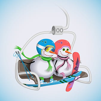 Snowman with cable car vectors eps