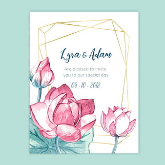 Watercolor floral wedding invitation with geometry eps vector