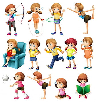 Girls doing different activities illustration eps vector